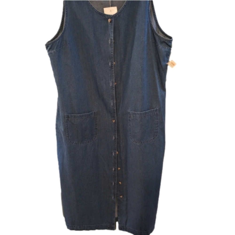 Vintage Talbots Denim sleeveless dress sz 16P blue 100% cotton